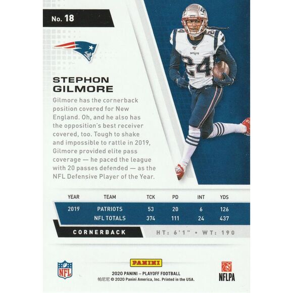2020 Panini Playoff Football Card #18 Stephon Gilmore - Picture 2 of 2